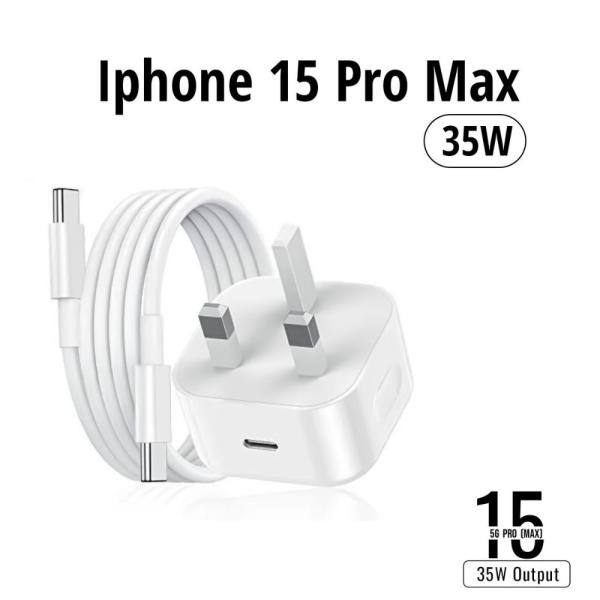 IPHONE 15 PRO MAX 3 PIN (UK PIN) 35W USB-C POWER ADAPTER WITH USB-C TO C CABLE