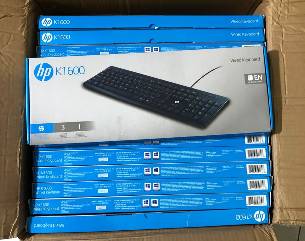 HP K1600 Wired USB Standard Desktop Keyboard - Full-Size 104 Keys - Spill-Resistant Design - Curved Space Bar Comfort & 10 Million Keystroke Life
