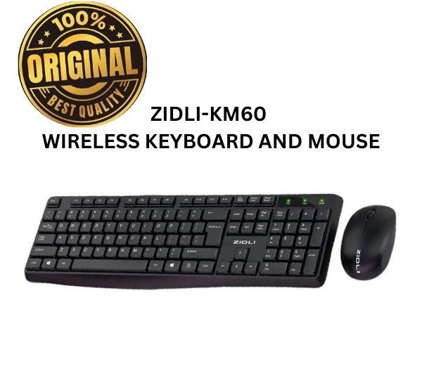 Zidli KM60 Wireless Keyboard and Mouse Combo - 2.4GHz Plug & Play USB Dongle - Full-Size Ergonomic Slim Layout - 1200 DPI Optical 3D Mouse