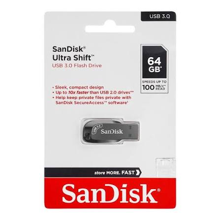 SanDisk Ultra Shift 64GB USB 3.2 Gen 1 Flash Drive - High-Speed Up to 100MB/s - Ultra-Lightweight Capless Pen Drive for PC, Laptop, and Smart TV